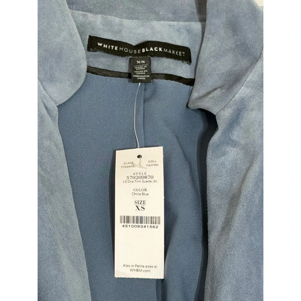 White House Black Market Blue Suede Draped Front Jacket 570209870 Womens XS